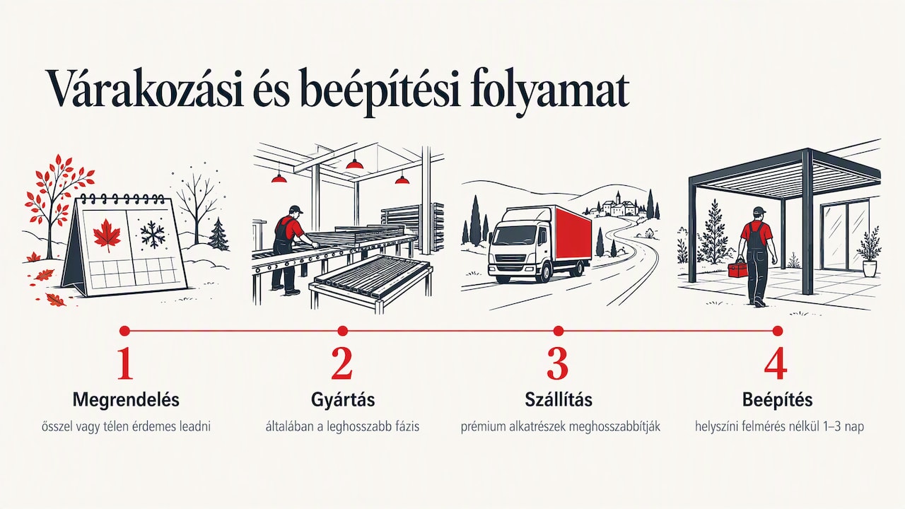Várakozási idők, gyártási és beépítési határidők — overview diagram