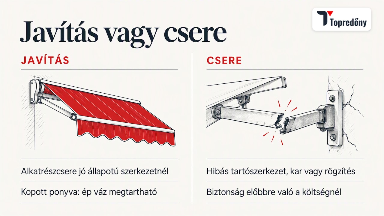 Napellenző javítás vagy csere? Így dönthet jól 2026-ban 2 Szakmai álláspontunk — overview diagram
