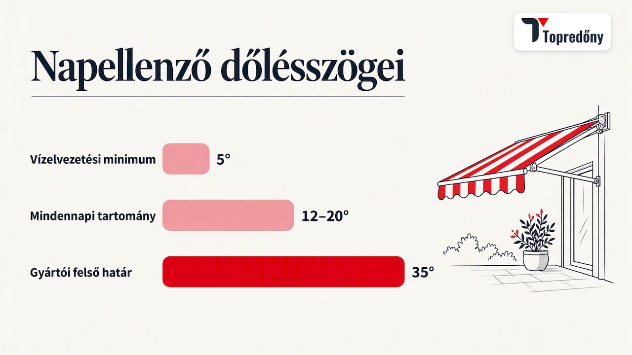Napellenző dőlésszögének beállítása lépésről lépésre 2 Napellenző ajánlott dőlésszögei fokokban